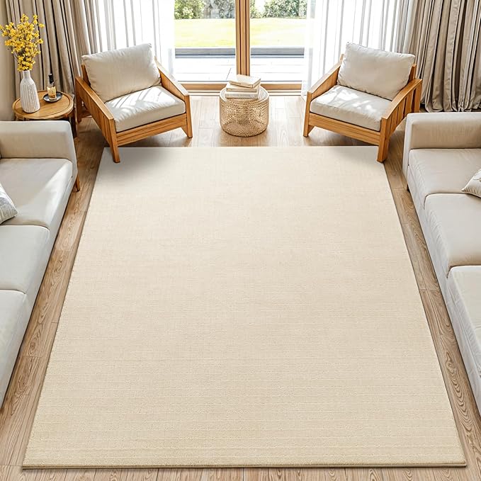 Shilucheng Wool Rug 4.7x7 Non-Slip, Blend 80% Wool and 20% Cotton Rugs for Living Room, Bedroom, Dinning Room, Soft Durable Cotton Backing Modern Area Rug (Beige/White)
