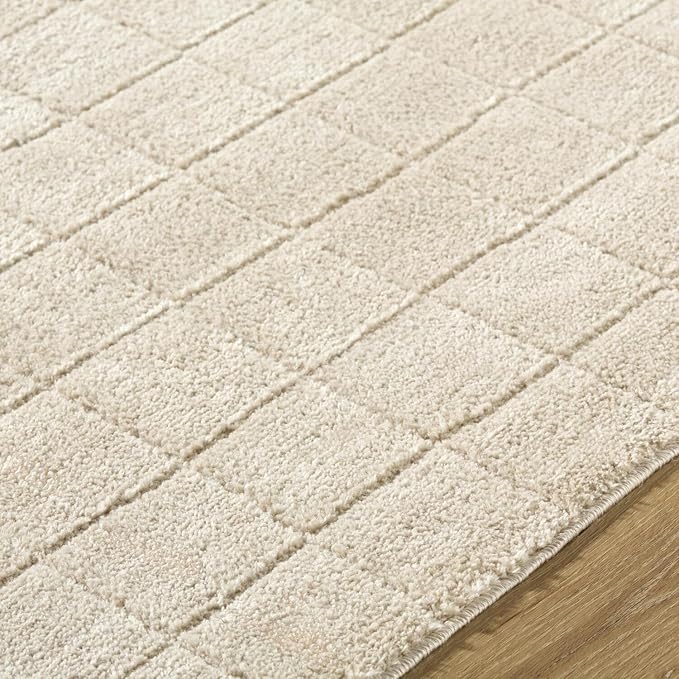 Livabliss x Our PNW Home Cascade Minimalist Grid Area Rug, 6'7" x 9', Light Beige