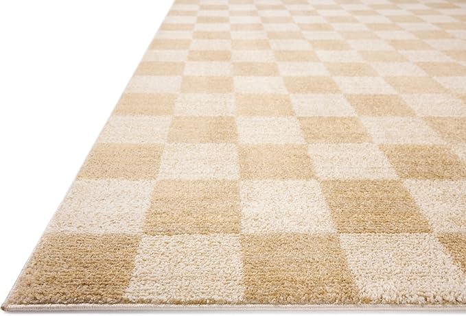Loloi Chris Loves Julia Calvin Collection CLV-01 Wheat/Ivory 7'-10" x 10' Area Rug Checkered Neutral Soft Living Room Bedroom Carpet