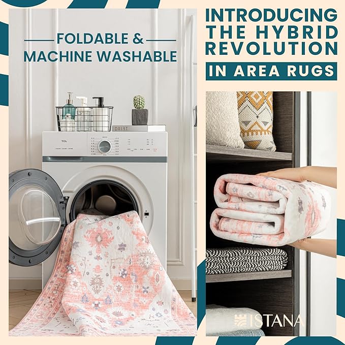 Istana Hallway Carpet 2.5x8 - Pink Kitchen Runner Non Slip Washable - Silk's Soft Touch - Stylish Home Rug