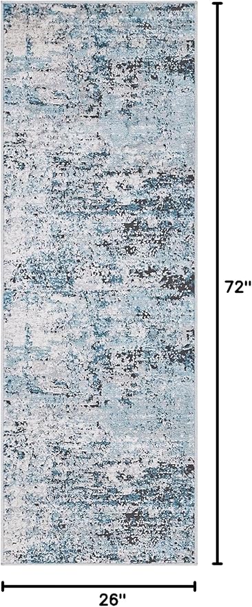 Rugs.com Leipzig Collection Runner Rug – 6 Ft Runner Blue Low-Pile Rug Perfect for Hallways, Entryways