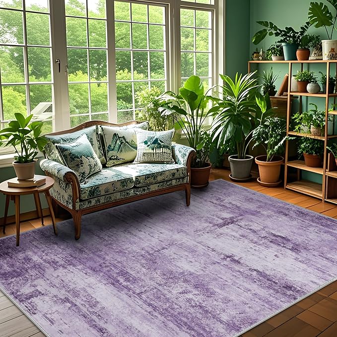 Abstract 8x10 Area Rug for Living Room Dining Room Home Office Bedroom Purple Grey