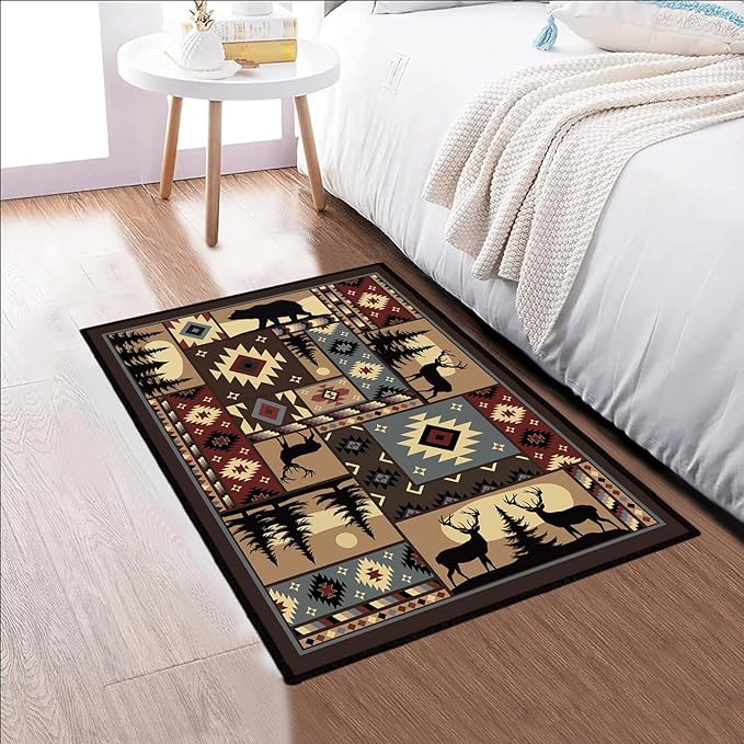 Rustic Cabin Wildlife Entrance 2x3 Rug,Buffalo Plaid Bear Moose Deer Country,Door Mat Indoor Throw Rugs Small Entryway Rug Doormat Washable Non Slip Vintage Floor Carpets Mat for Front Door,Bedroom
