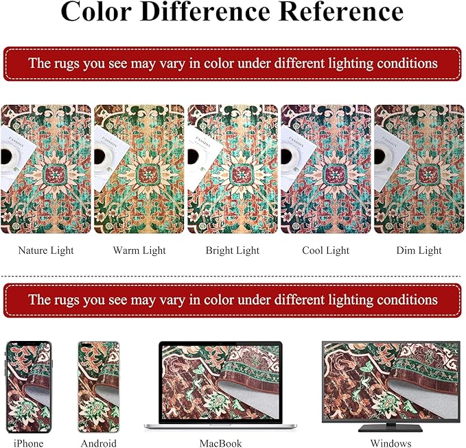 U'Artlines Boho Vintage Round Area Rug 4ft Machine Washable Low Pile Soft Floor Carpet Non Slip Non Shedding Accent Rug for Living Room Bedroom Entryway Dining Room Office Rust＆Teal