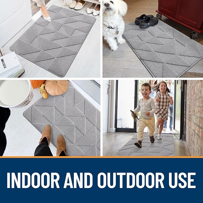 OLANLY Door Mats Indoor, Non-Slip, Absorbent, Dirt Resist, Entrance Washable Mat, Low-Profile Inside Entry Doormat for Entryway (47x20 inches, Grey)