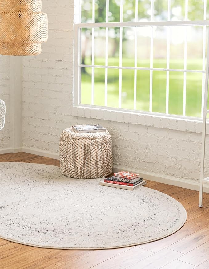 Unique Loom Isabella Collection Area Rug - Adjani (7' 10" x 10' Oval, White/ Blue)