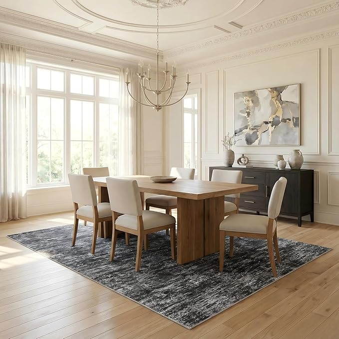 Garvee Bedroom Rugs 10x13 Office Rugs for Rolling Chairs Modern Solid Color Washable Rug with Non Slip Backing, Non Shedding Low Pile Neutral Carpet Stain Resistant Mats for Living Room, Dark Grey