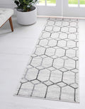 Rugs.com Lattice Trellis Collection Rug – 10 Ft Runner White Low-Pile Rug Perfect for Hallways, Entryways