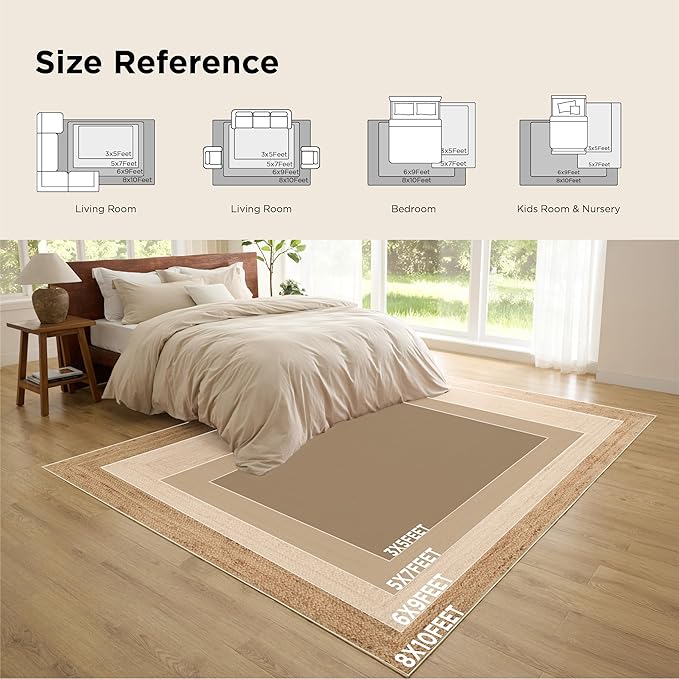 Bedsure 5x7 Printed Jute Rug for Living Room, Machine Washable Rugs, Jute-Look Rug, Non-Slip Backing, Non-Shedding