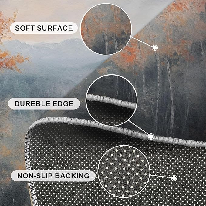 5x8 Autumn Forest Kids Rug - Mountain Scenery Dining Room Rug, Oriental Charm Area Rugs Indoor Modern Rugs for Bedroom Hardwood Floors Teen Room