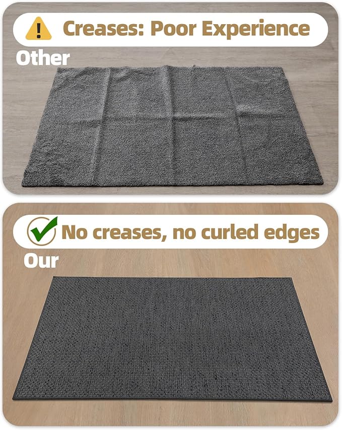 Color&Geometry Ultra-Thin Indoor Door Mat, 48"x72" Low-Profile Non-Slip Entryway Rug with Modern Geometric Texture, Washable Doormat for Entrance, Front Doors, Grey (Rolled-up NO Creases)