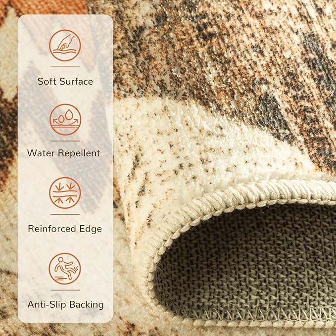 Area Rug 3x4 Rug Machine Washable Non-Slip Low Pile Print Pattern Western Rug for Living Room Bedroom Entryway Tribal Series-Cream/Camel