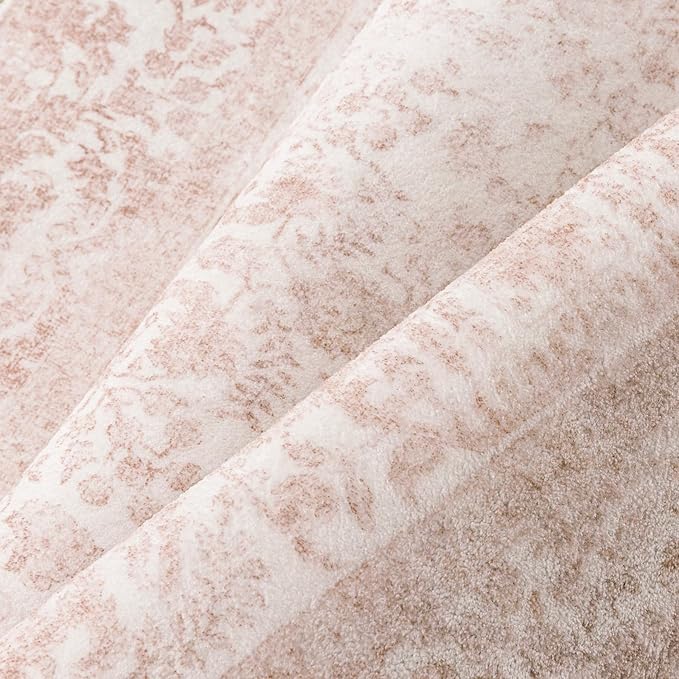 Pink Runner Rug 2x7 Hallway Machine Washable Kitchen Vintage Distressed Non Slip Long Carpet Indoor Retro Floral Bedroom Accent Throw Rug for Bathroom Office Laundry Dining Room
