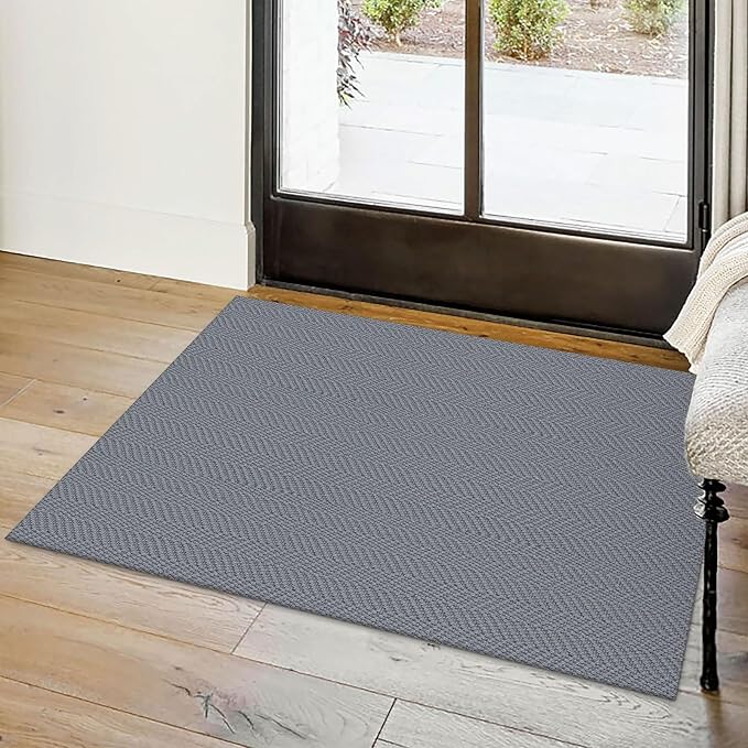 Small Area Rugs 2x3 Ft Washable Rugs for Entryway Non Slip Kitchen Mat Cotton Woven Door Mat Indoor Entrance Front Door Rugs for Foyer Bathroom Kitchen, Grey