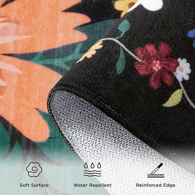 5x7 Washable Rug for Living Room, Floral Black Area Rug, Non Slip Low Pile Soft Flower Carpet, Large Rugs for Bedroom, Dining Room, Office, Kids Playroom, Nursery