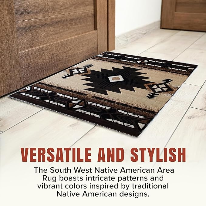 YHSF South West Native American Area Rug C318 - Easy Clean, Thick, Soft, Durable Native Tribal American Indian Inspired Rug for Bedroom/Living Room & More - Berber, 3 Feet 10 Inches x 5 Feet 2 Inches