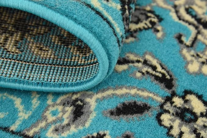Unique Loom Sialk Hill Collection Area Rug - Washington (2' 2" x 8' 2" Runner Turquoise/Black)