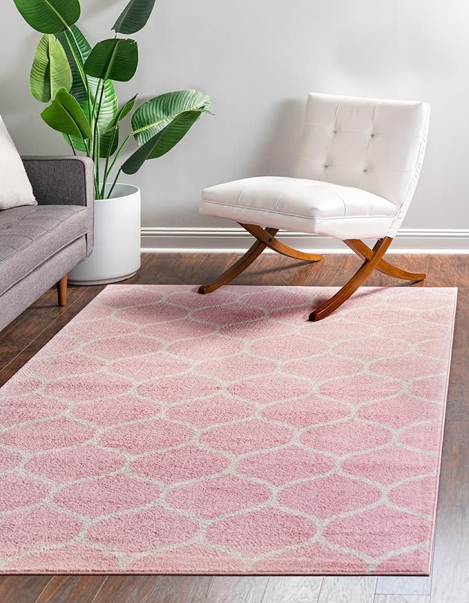 Rugs.com Lattice Frieze Collection Rug – 5' x 8' Light Pink Medium Rug Perfect for Living Rooms, Large Dining Rooms, Open Floorplans