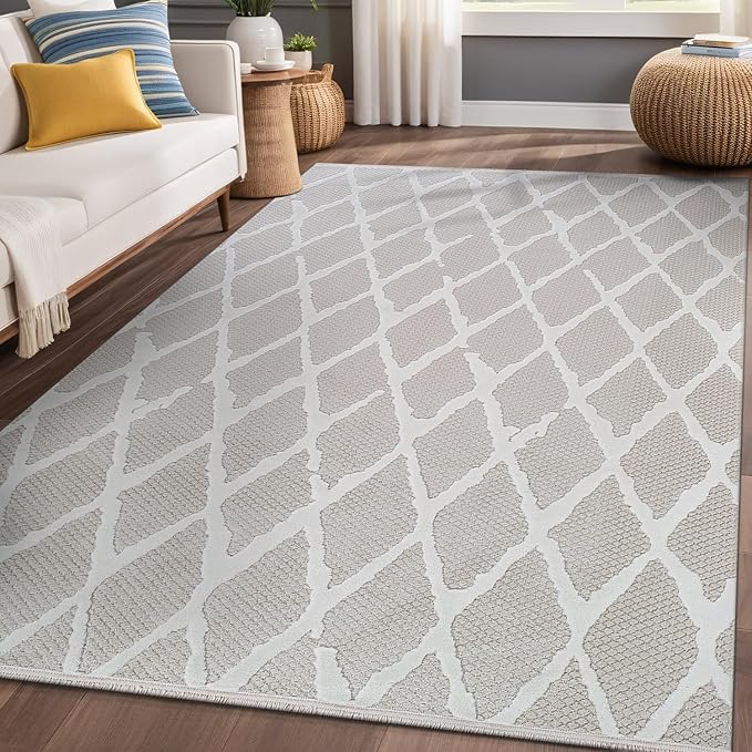 Modern Indoor Rug Diamond 8x10 Area Rugs for Living Room Luxury Kitchen Bedroom Durable Soft Geometric Durable Low and High Pile Stain Resistant Non Shedding Area Carpet 8x10