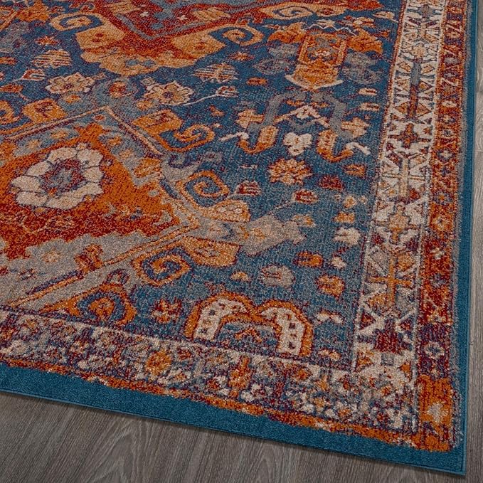 LUXE WEAVERS Moroccan Floral Blue 8x10 Area Rug for Living Room