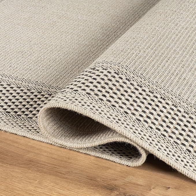 CAMILSON Easy Jute Rug 8x10, Indoor Outdoor Off-White Color Fiber Area Rugs for Entry, Living Room and Bedroom Rug, Bordered Boho Woven Design, Easy-Cleaning, Washable Outside Carpet (8 x 10)