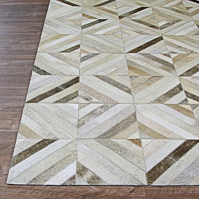 Premium Diamond, Patterned Leather Area Rug, Luxury Non Slip Floor Accent for Dining Room, Leather Area Rug for Living Room, Elegant Collection Indoor Carpet, Color: Grey, Size: 4X6 ft