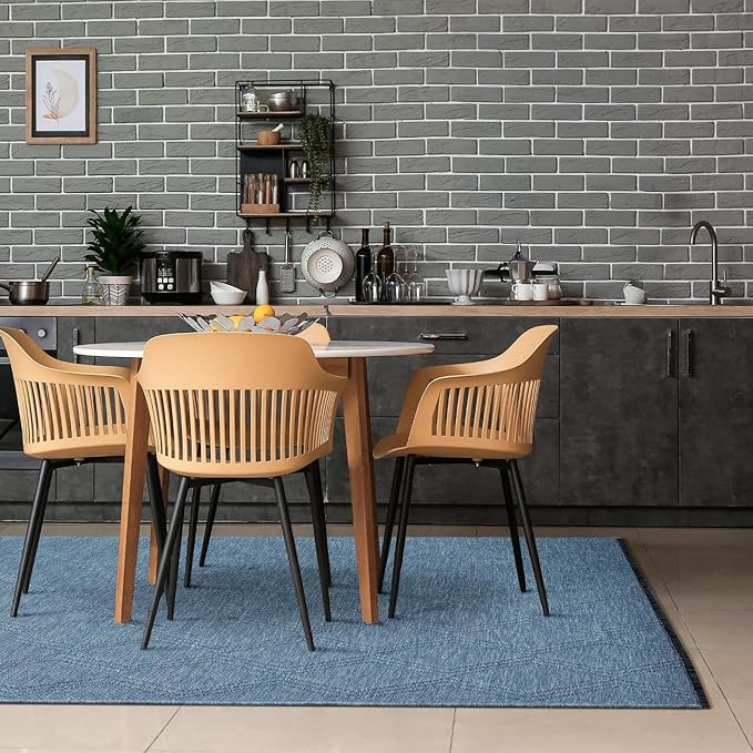 LUXE WEAVERS Modern Farmhouse Blue 5x7 Washable Area Rug, Anti-Slip Diamond Pattern Carpet