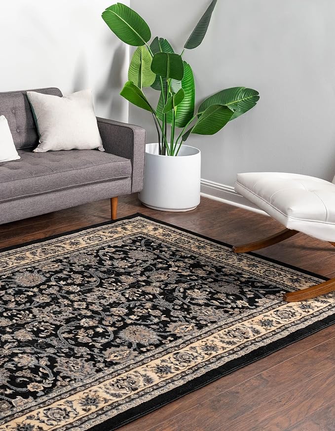 Rugs.com Yasmin Collection Rug – 2' x 3' Black Medium Rug Perfect for Entryways, Kitchens, Breakfast Nooks, Accent Pieces