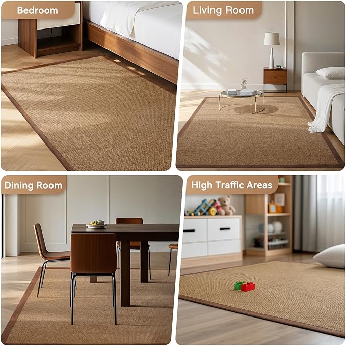 Washable Area Rug 5x7 Large Jute Like Rug for Living Room, Soft Non Slip Rugs Carpet for Dining Room Bedroom Cotton Boho Woven Braided Rugs Home Office Decor, Brown
