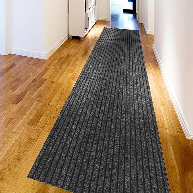 Ottomanson 2' x 17' Hallway Runner with Scraper Pile Extra Durable Non-Slip Rug Mat for Indoor & Outdoor Use - Ideal for Kitchen, Entryway, Patio & Garage - High-Traffic Carpet, Black