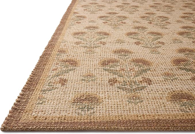 Loloi Chris Loves Julia Rue Collection RUE-01 Wheat/Sage 9'-3" x 13' Area Rug Jute Neutral Floral Living Room Bedroom Rug