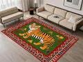 Colorful Tiger Pattern Area Rug, 5x8ft,Stylish Geometric Border Tiger Rug, Add Unique Charm To Your Home,Cute Animal Print Pattern Rugs Suitable for Children's Room Living Room Bedroom Farmhouse