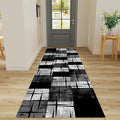 Distressed Checkered Runner Rugs, 3.3x7ft, Washable Runner Rug with Rubber Backing, Soft Vintage Geometric Black Grey Floor Carpet for Front Door Home Office