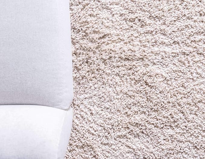 Unique Loom Davos Shag Collection Area Rug - Solid (3' 3" Round, Linen)
