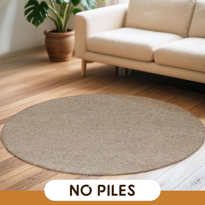 LBRO2M Easy Jute Solid Area Rug 4X4 Round Washable Rugs for Living Room Dining Room Bedroom Natural Jute Look Indoor Outdoor Rug Durable, Solid Non Shedding Eco Friendly (4X4 Natural)