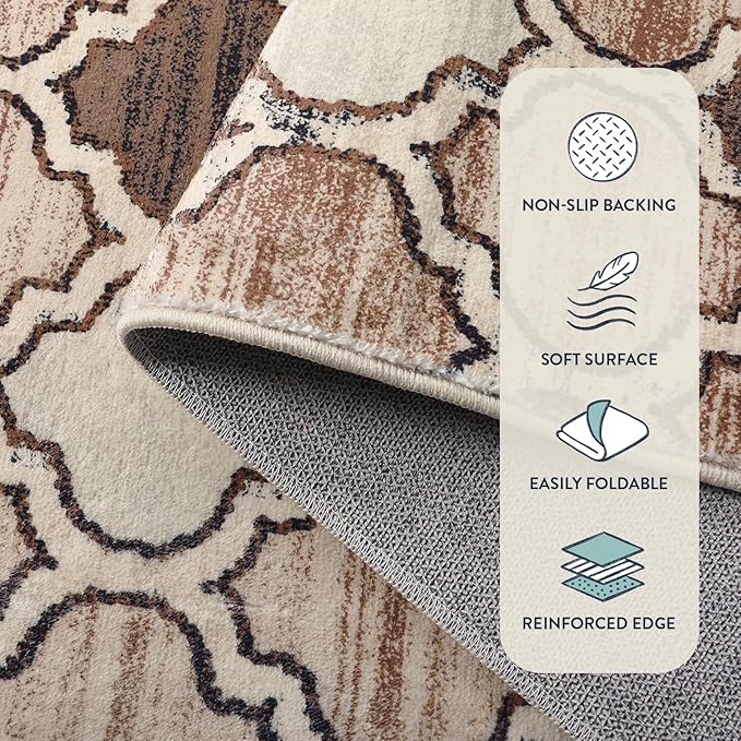 Lahome Moroccan Washable 3x5 Entry Way Rugs Indoor - Small Area Rug Aesthetic Non-Slip Throw Bedroom Rugs Thin Low-Plie Entryway Office Rug for Kitchen Bathroom Laundry Room, 3'x5'