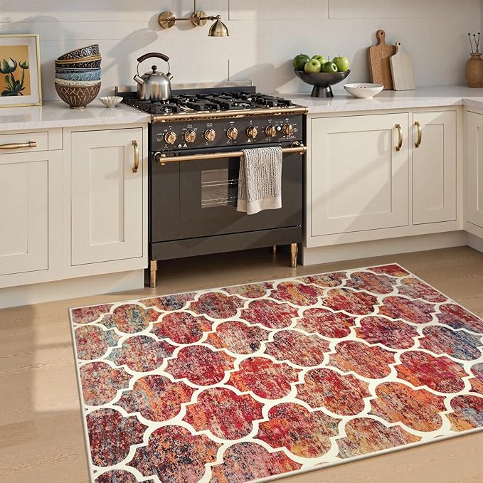 Lahome Moroccan 3x5 Rug for Bedroom, Washable Area Rugs Non-Slip Throw Entryway Rug Small Kitchen Mat Modern Colorful Christmas Carpet Rugs for Living Room Office Bathroom (3'x5', California Sunset)