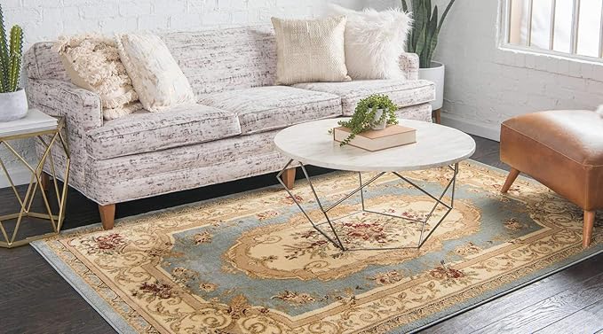 Unique Loom Versailles Collection Traditional Classic Floral Motif Area Rug (5' 0 x 8' 0 Rectangular, Slate Blue/ Ivory)