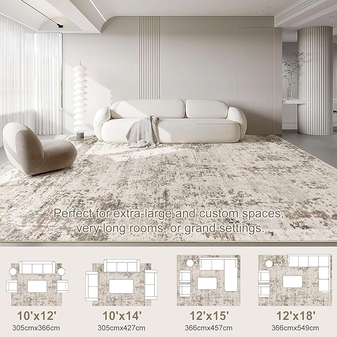 10x14 Area Rug Living Room Rugs - Washable Neutral Modern Abstract Soft Thin Large Rug Indoor Floor No Slip Rug Carpet for Bedroom Under Dining Table Home Office Decor - Dark Brown