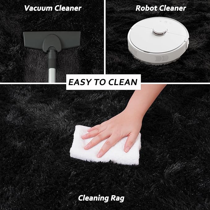 Beglad Fluffy Area Rugs 3 x 5 Feet, Modern Minimalist Style Shag Rugs, Non-Slip Indoor Carpet Soft Rugs for Bedroom, Living Room, Black