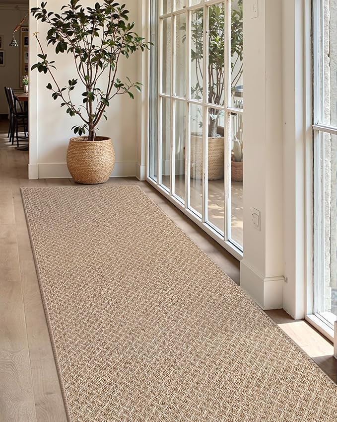 Color&Geometry Door Mat 3'x12' Runner Rug with Rubber Backing, Non Slip Washable Hallway Runner Kitchen Runner Rug, Carpet Runners for Hallway Living Room Bedroom, Beige (Rolled-up NO Creases)