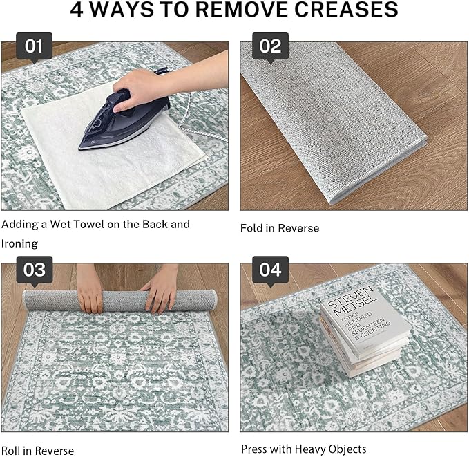 Vintage Floral 3x5 Rug, Sage Green White Entryway Rug Small Area Rug Washable Non-Slip Throw Rug, Thin Printed Faux Wool Low-Pile Kitchen Rugs Super Soft Capet for Entrance Bedroom Office