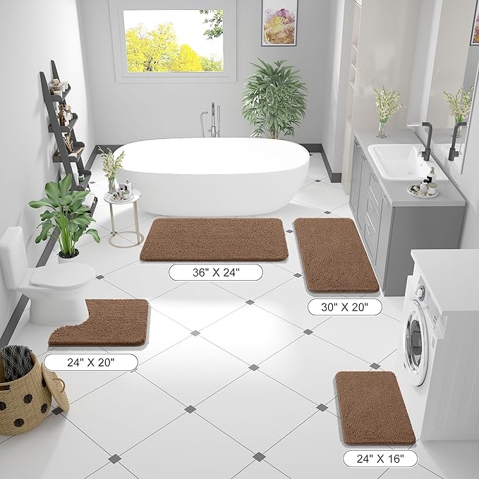OLANLY Bathroom Rugs 30x20, Extra Soft Absorbent Chenille Bath Rugs, Rubber Backing Quick Dry, Machine Washable Bath Mats for Bathroom Floor, Tub and Shower, Home Decor Accessories, Mocha