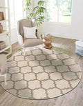Rugs.com Lattice Collection Rug – 6 Ft Round Beige and Light Brown Medium-Pile Rug Perfect for Kitchens, Dining Rooms