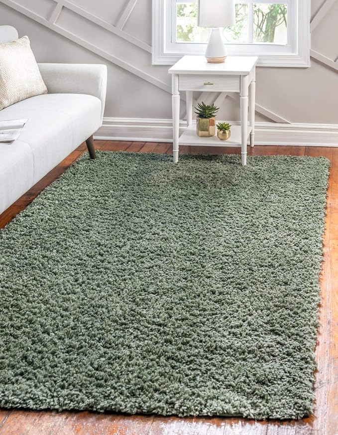 Unique Loom Davos Shag Collection Area Rug - Solid (7' 10" x 11' Rectangle, Sage)