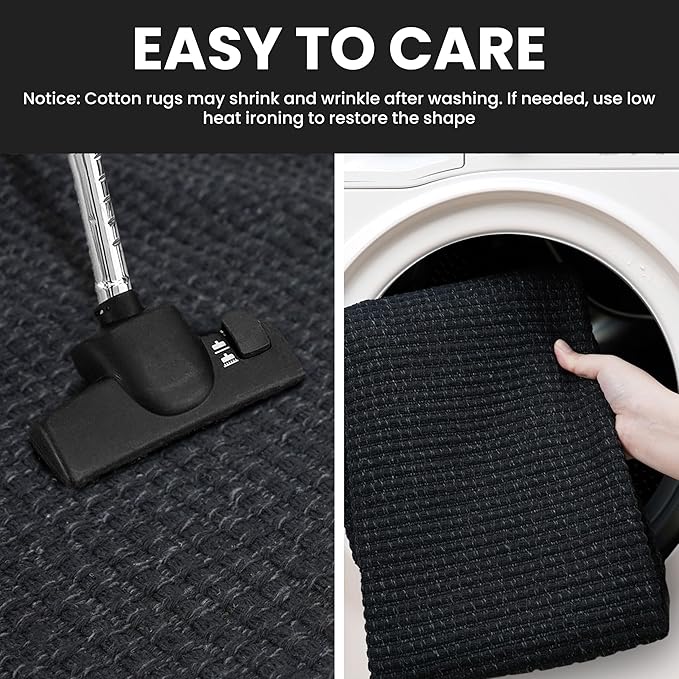 IOHOUZE Washable Runner Rug 2.6x10 Non Slip Rubber Backed Long Hallway Runner Entryway Runner Indoor, Kitchen Rugs Woven Cotton Floor Carpet for Hall Entrance, Black/Grey