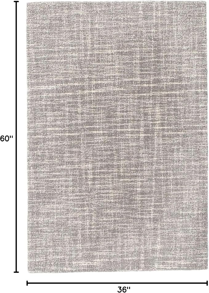 Dash and Albert Crosshatch Wool Area Rug - 3' x 5' Dove Grey Solid Hand Micro Hooked Accent Rug - Durable, High Traffic Areas Bedroom, Hallway, Stairs