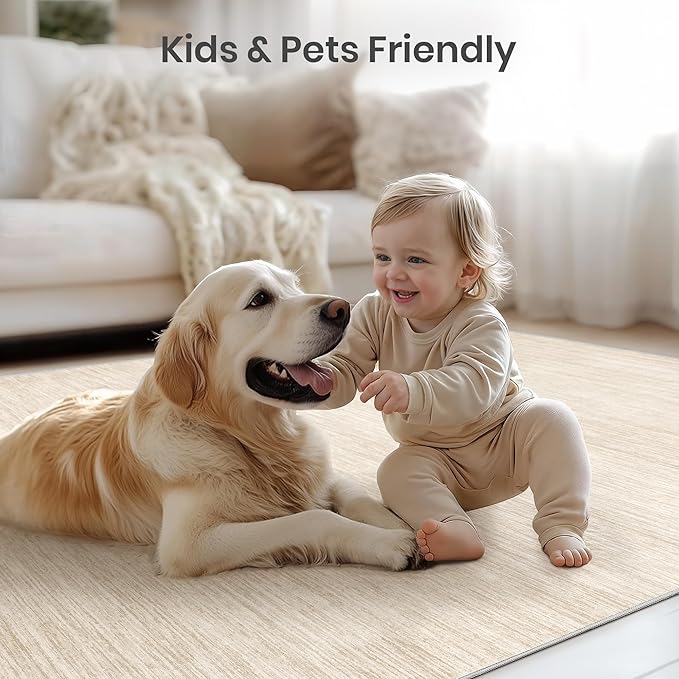 Valenrug Washable Rugs 6x9 - Non Slip 6x9 Area Rugs for Living Room, Stain Resistant Area Rugs for Bedroom, Foldable Machine Washable Area Rug(6'x9', Beige)