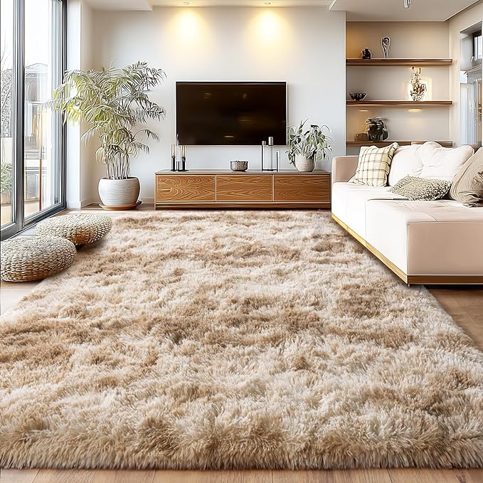 Upgrade Non-Slip Plush Rugs for Living Room, Soft Shaggy Carpets for Living Room, Fuzzy Rugs for Kids' Room, Perfect Decor for Modern Home Tie Dye Camel 5x7 Feet