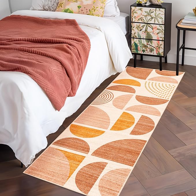 MUJOO Boho Runner Rug Washable,2x6 Area Rugs for Hallways Kitchen Bathroom Bedroom Entryway,Non Slip Carpet Long Mat Indoor,Soft Modern Abstract Bohemian Orange